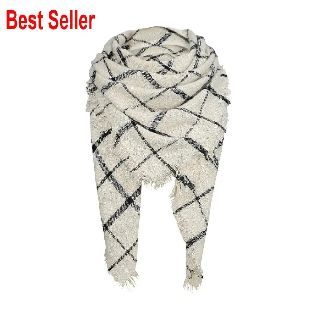 Oversized Plaid Blanket Scarf Cashmere-Like Acrylic Wrap Shawl Chic